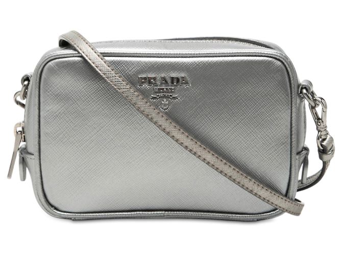 Bolsa de câmera Prada Mini Metallic Saffiano Lux prata