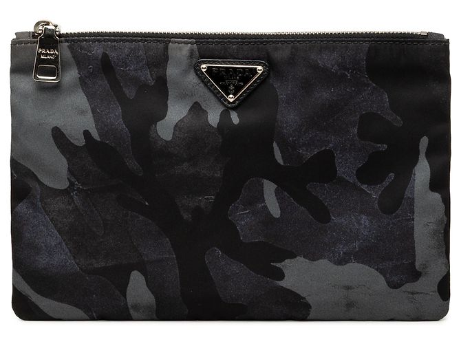 Clutch Prada Tessuto Camouflage Blu