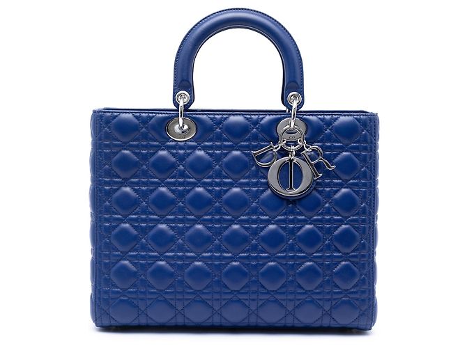 Borsa Lady Dior Large in agnello cannage blu