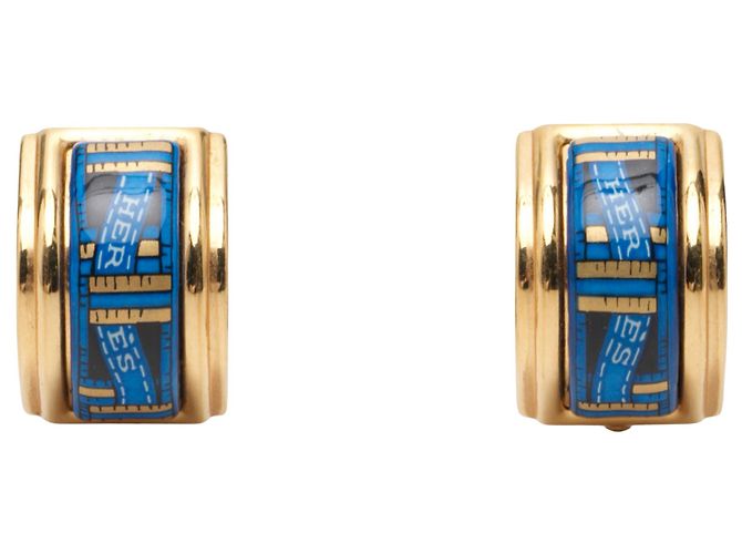 Blaue Hermès Emaille Cloisonné Clip-On-Ohrringe