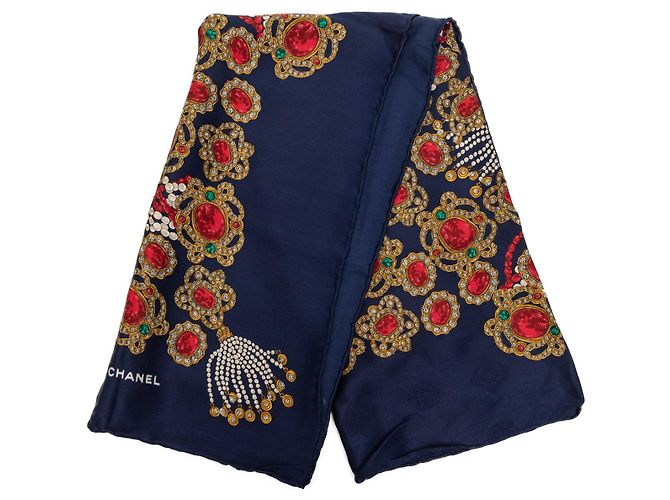 Sciarpa in seta Chanel Blue Gripoix Print Scarves