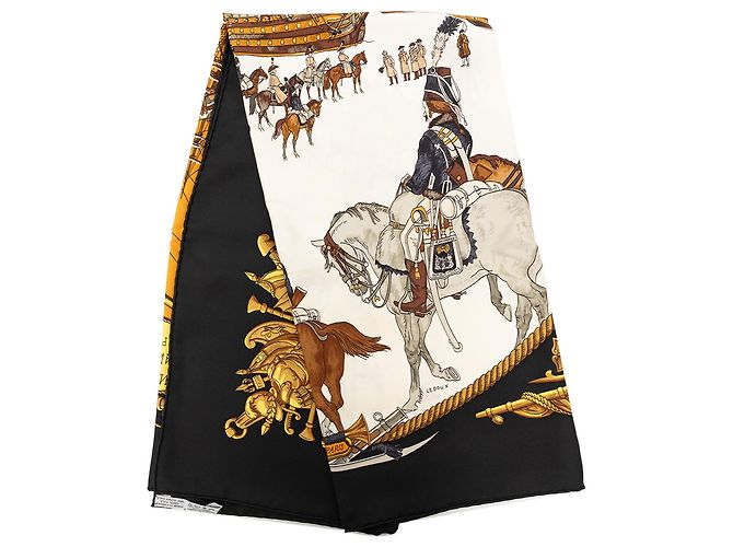 Hermès Seidentuch Orange Marine Et Cavalerie 90
