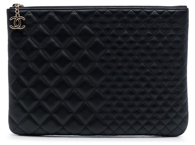 Clutch Chanel Medium Bi Quilted Lambskin O Case Black Nero