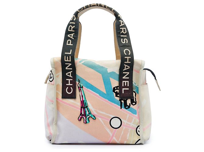 Chanel Handtasche aus beige Canvas Eiffelturm