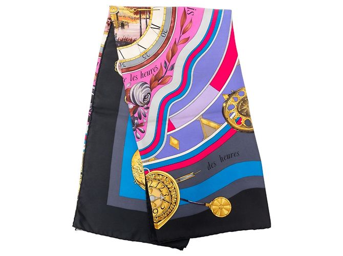 Sciarpa in seta Hermès La Ronde des Heures 90 nera Nero