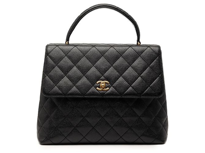 Borsa Chanel CC Quilted Caviar Kelly Top Handle Nera Nero