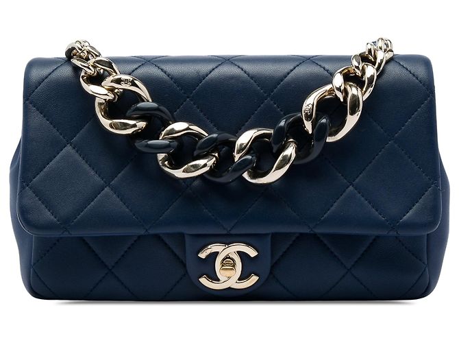 Borsa Chanel Small Lambskin Elegant Chain Single Flap blu