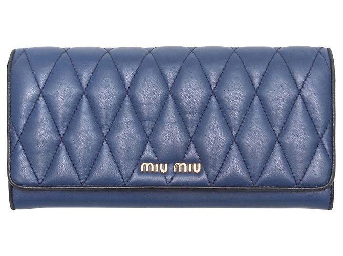 Cartera Continental de cuero acolchado Navy Miu Miu Azul