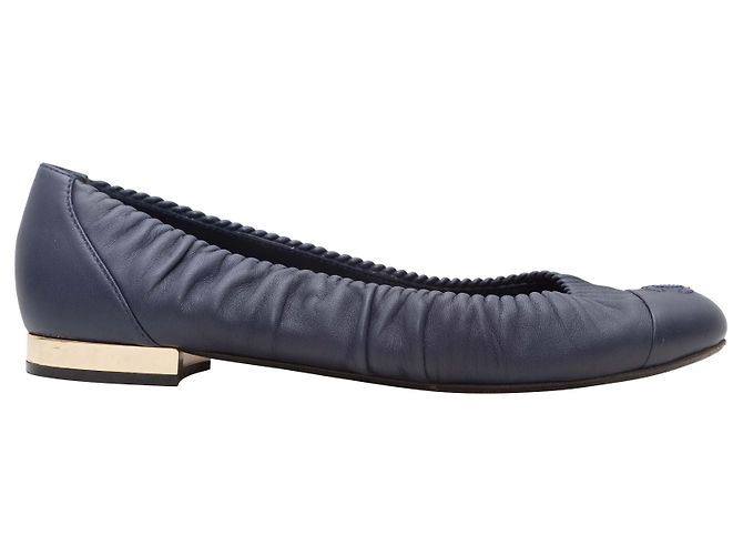 Navy Chanel Leather Ballet Flats Size 40.5