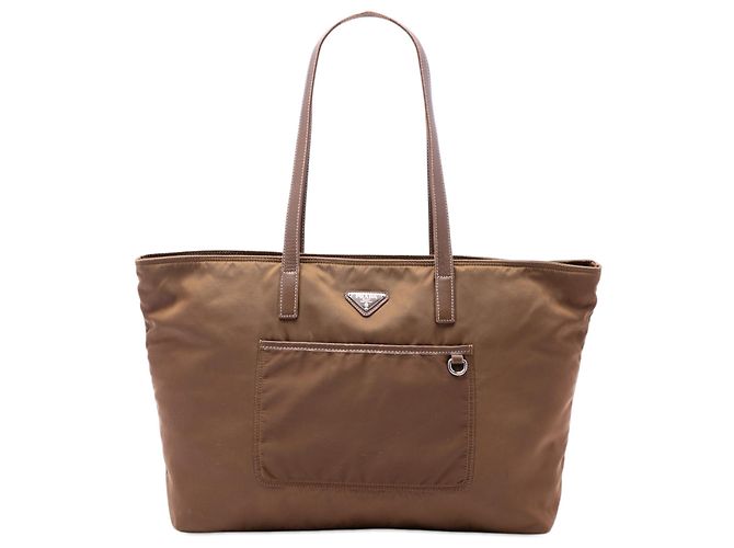 Tote Prada Tessuto con tasca marrone