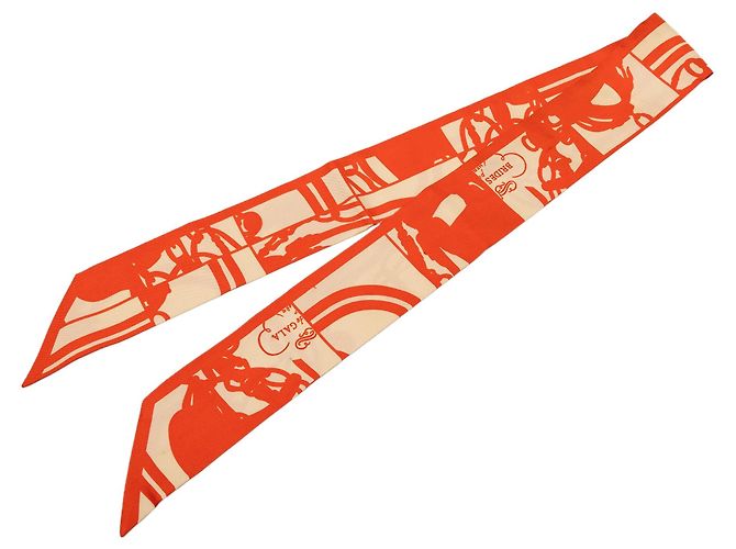 Lenço Twilly de seda Orange Hermès Brides De Gala Shadow Laranja