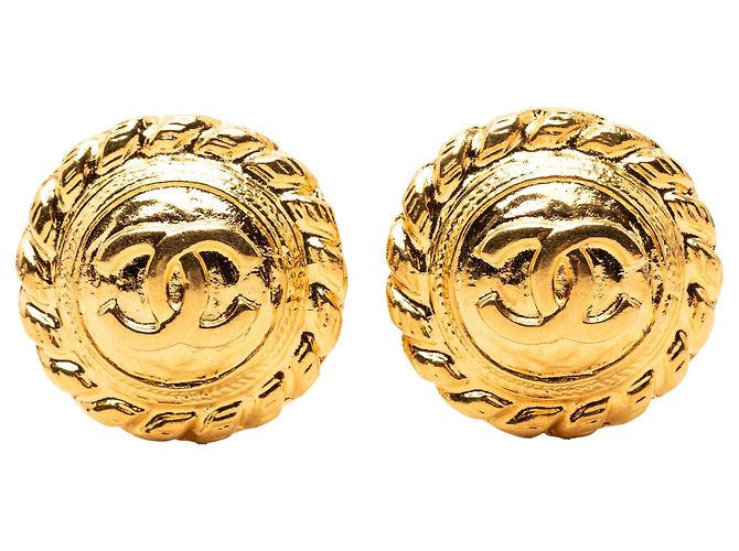Orecchini a cerchio Chanel CC placcati oro D'oro