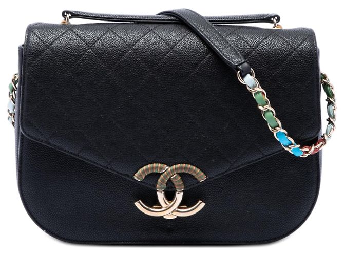 Borsa Chanel Paris Cuba Medium Quilted Caviar Thread Around Flap nera Nero