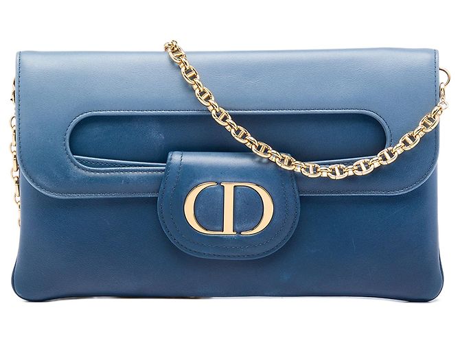 Sac DiorDouble Chain en cuir de veau bleu, taille Medium