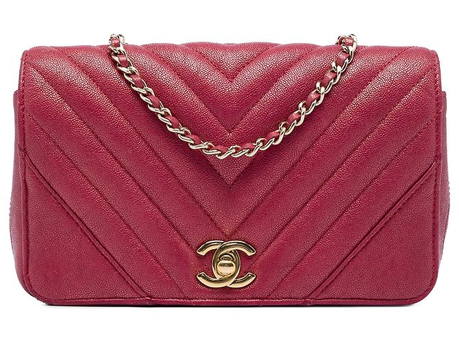 Borsa a tracolla Chanel Small Chevron Iridescent Caviar Statement Flap rossa Rosso