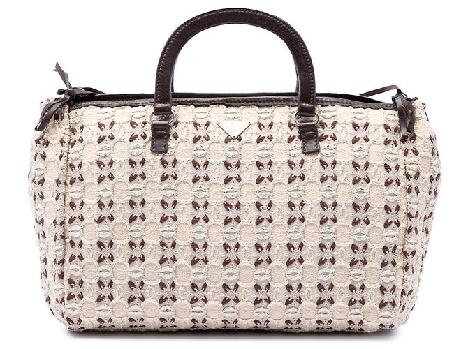 Bow Bolsa Prada de lona marrom com laço e alça clochette
