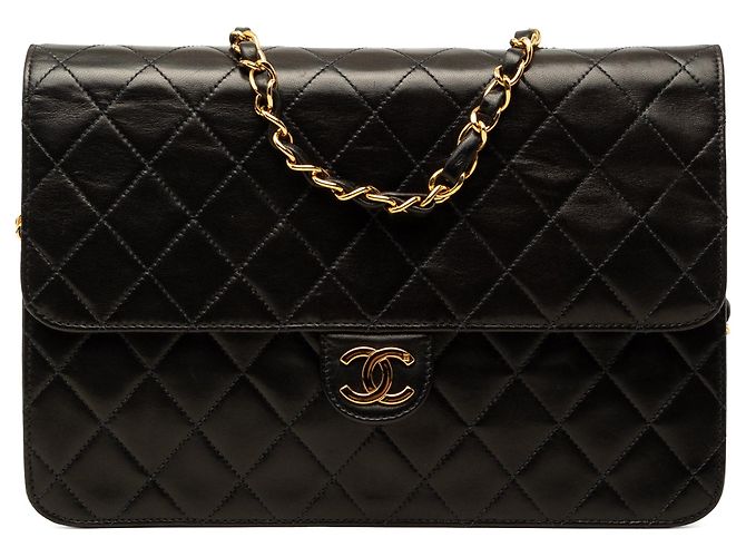 Chanel Medium CC gesteppte Lammfell Schultertasche Schwarz