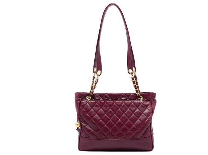 Tote Chanel Coco Ball Chain em pele de cordeiro acolchoada vermelha Vermelho