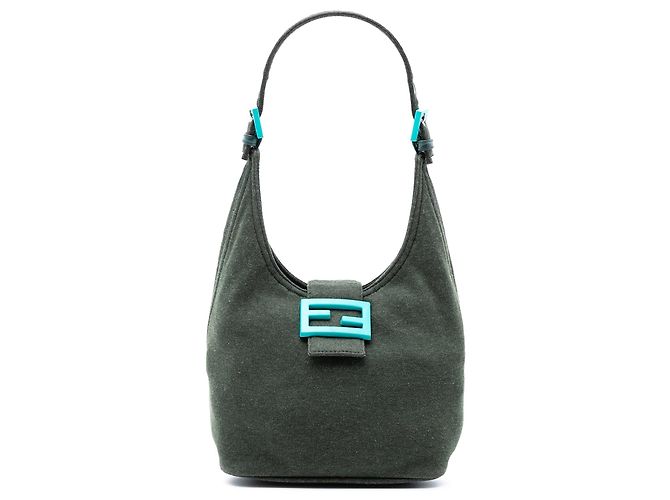 Borsa a tracolla in cotone verde Fendi