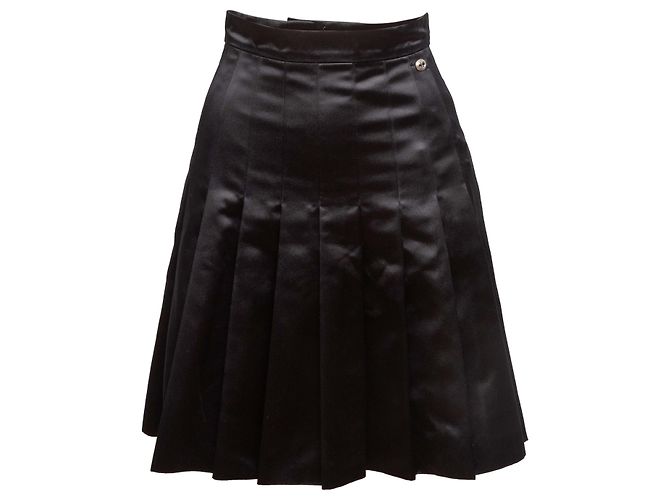 Saia de seda plissada preta Chanel Tamanho FR 34 Preto