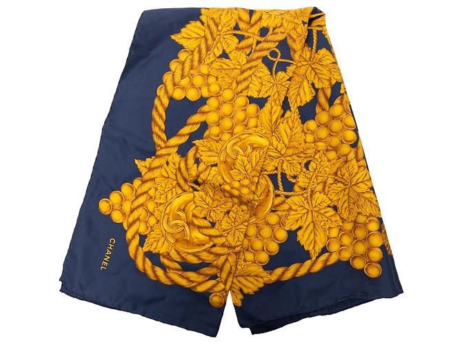 Sciarpa in seta blu Chanel Golden Rope Tassel Grape