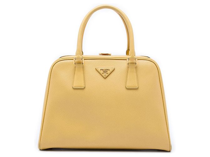 Borsa Prada Saffiano Lux Pyramid Frame gialla Giallo 