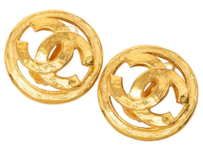 Orecchini a cerchio Chanel CC placcati oro D'oro