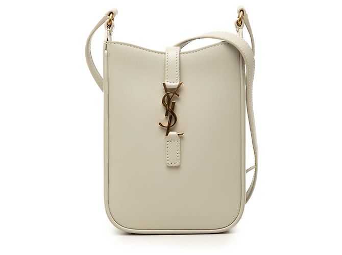 Mini borsa a tracolla verticale Le 5 a 7 in pelle di vitello liscia bianca Saint Laurent Bianco