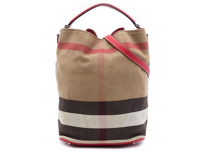 Borsa a secchiello e borsa a mano Burberry Medium Mega Check Canvas Ashby marrone