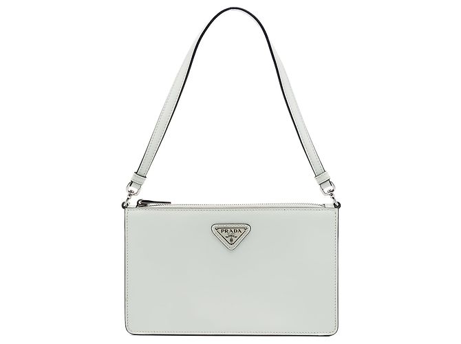 Borsa a tracolla in pelle spazzolata bianca Prada Bianco