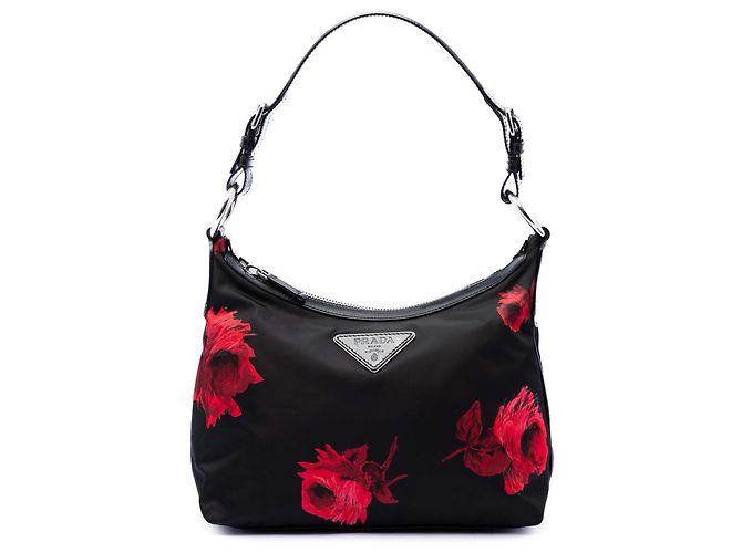Borsa a tracolla Prada Tessuto Stampato Rose nera Nero