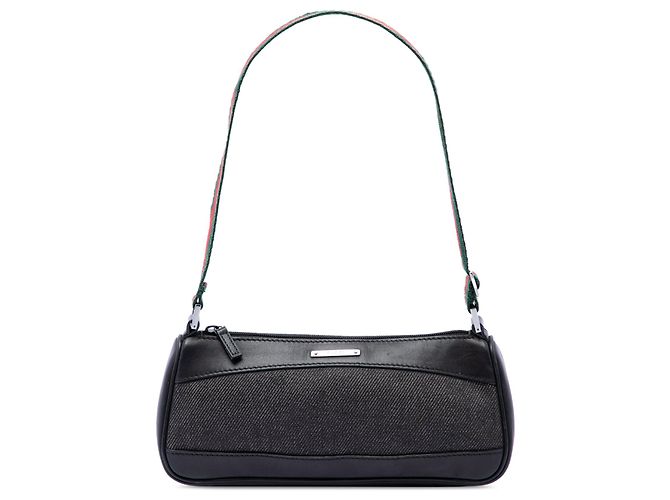 Bolsa de ombro em denim Gucci Web preta Preto