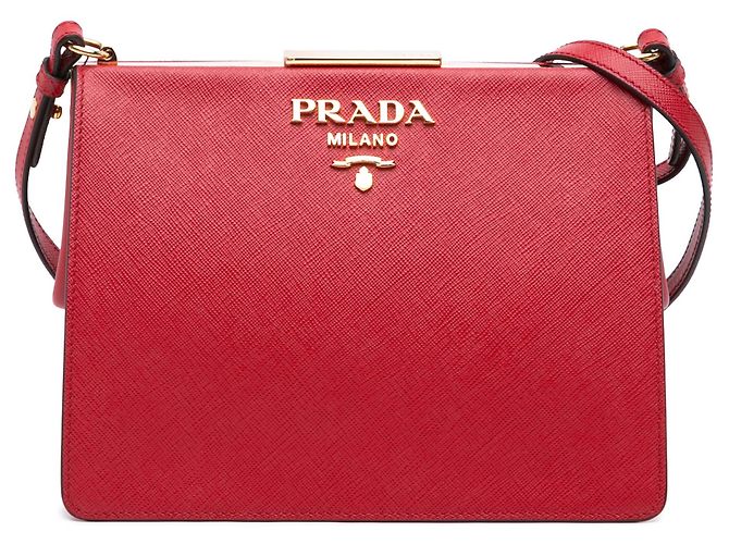 Borsa a tracolla Red Prada Saffiano e City Calf Light Frame Rosso