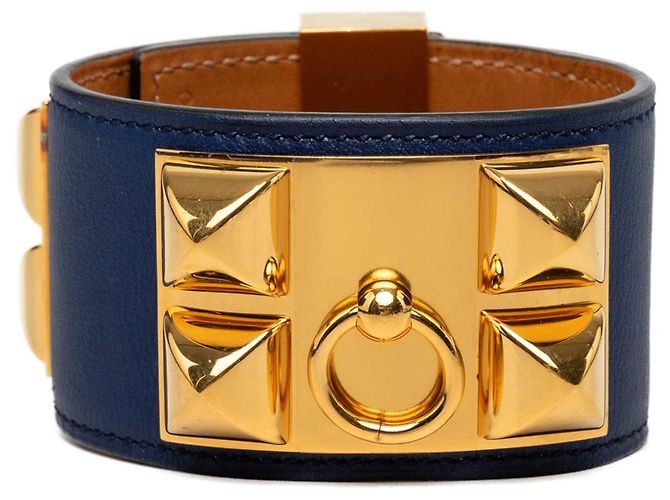 Bracciale Hermès Swift blu e placcato oro Collier de Chien 