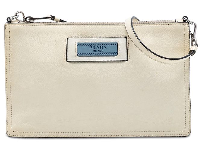 Weiße Prada Glace Calf Etiquette Crossbody-Schultertasche