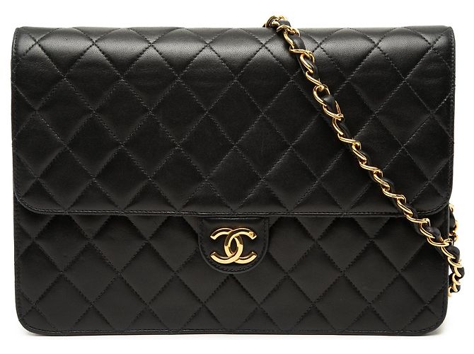Chanel Medium CC Schultertasche aus gestepptem Lammleder schwarz
