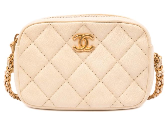 Camera Bolsa de câmera Chanel CC Quilted Caviar Melody Bege
