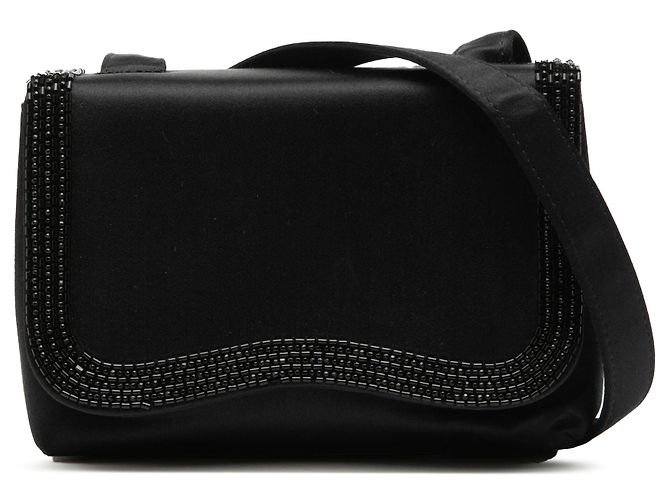 Mini bolsa transversal Chanel Black Satin Beaded Preto