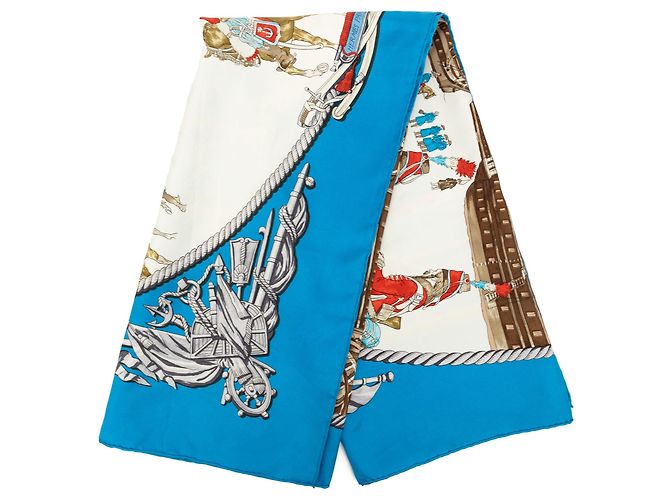 Sciarpa in seta Hermès Blue Marine et Cavalerie 90