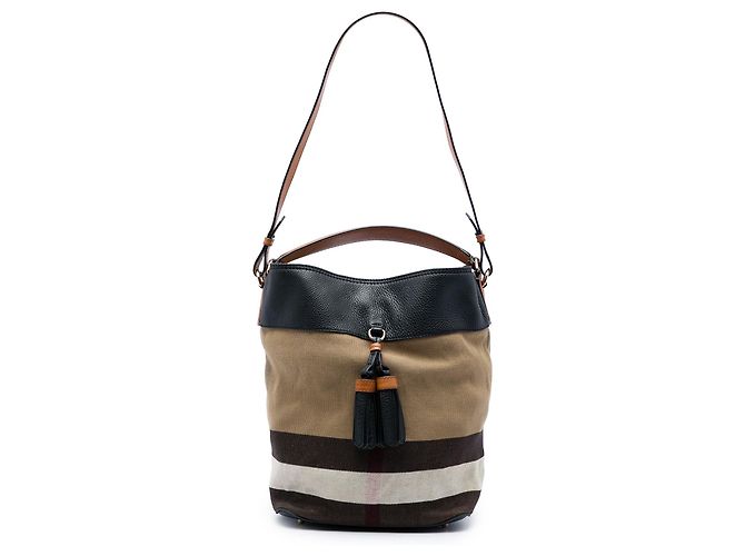 Borsa a secchiello Ashby con nappa e tela Mega Check marrone Burberry Medium