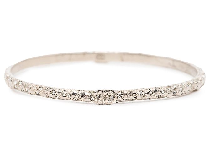 Pulseira rígida Chanel CC prateada com strass bijuteria Prata