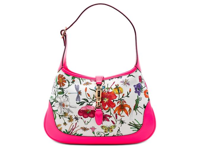 Borsa a tracolla Gucci Flora Canvas Jackie O Bouvier bianca Bianco