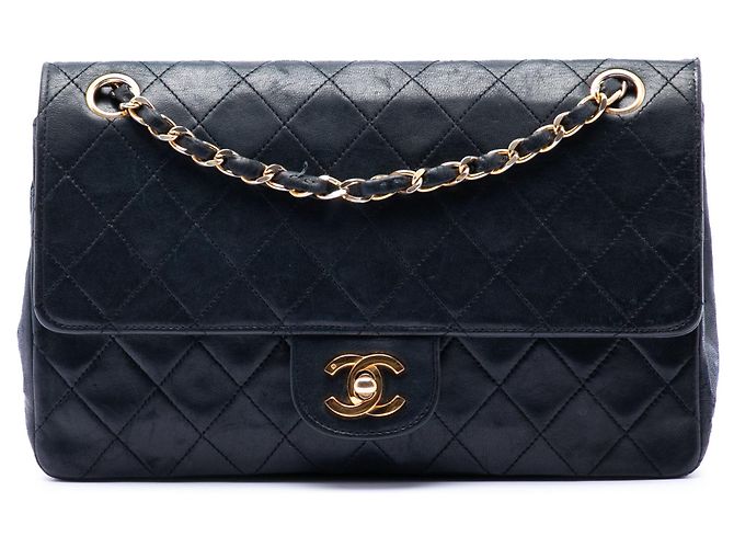 Borsa a tracolla Chanel Medium Classic Lambskin Double Flap nera Nero