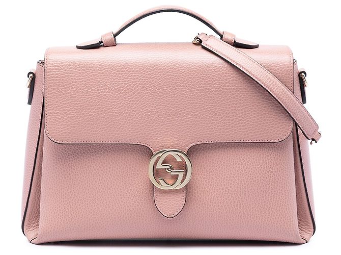 Borsa satchel Gucci Medium Dollar Calfskin Interlocking G rosa