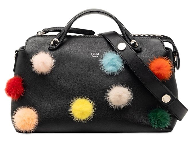 Borsa Fendi Medium Leather Pompom By The Way nera Nero