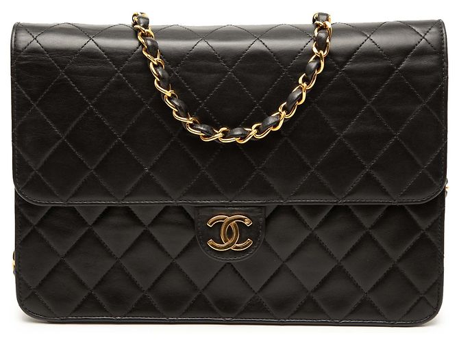 Borsa a tracolla Chanel Medium CC in agnello trapuntato nero