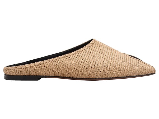 Alaïa Beige Alaia Raffia Square-Toe Slide Sandals Size 40