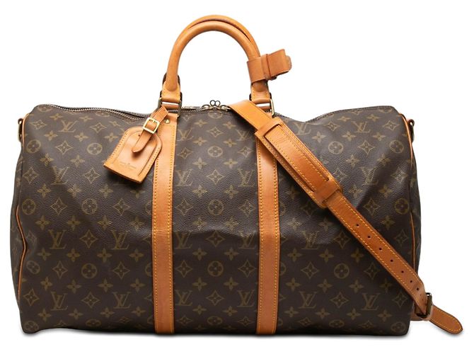 Borsa da viaggio marrone Louis Vuitton Monogram Keepall Bandouliere 50