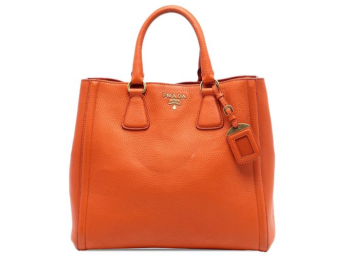 Bolsa Tote Conversível Aberta Prada Vitello Daino Laranja