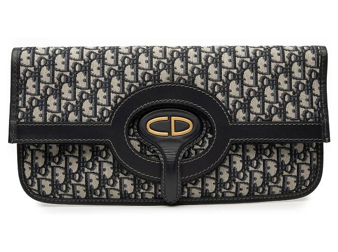Blue Dior Oblique Canvas Fold Over Clutch Blau